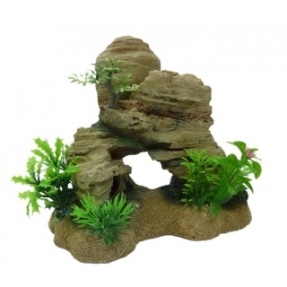 Грот для аквариума "Скала светлая с растениями"